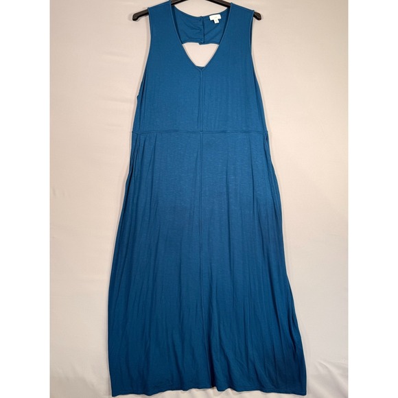 J. Jill Dresses & Skirts - J Jill Sz 3X Blue Sleeveless Pockets V Neck Open Back Rayon‎ Spandex Dress